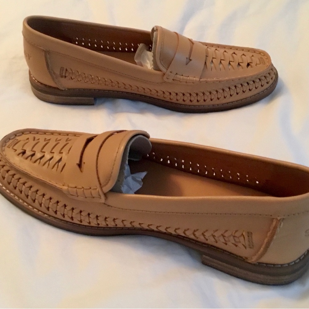 Sperry Womens Woven Tan Leather Penny Loafers - Picture 3 of 7